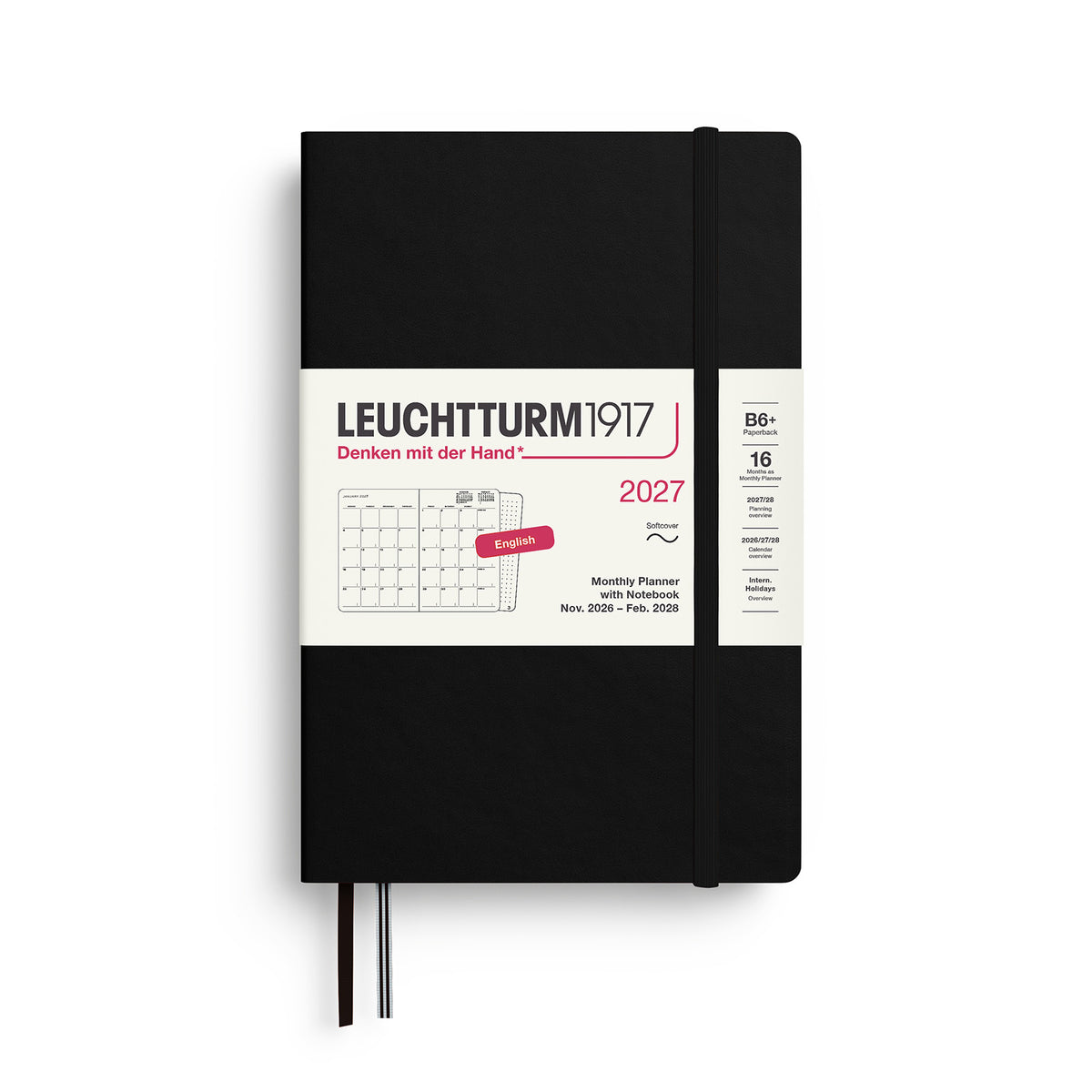Monthly Planner &amp; Notebook Paperback (B6+) 2027, 16 Months, Softcover, Black