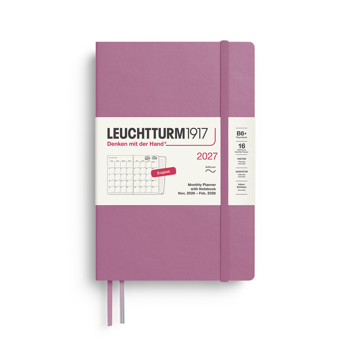 Monthly Planner &amp; Notebook Paperback (B6+) 2027, 16 Months, Softcover, Dusty Rose