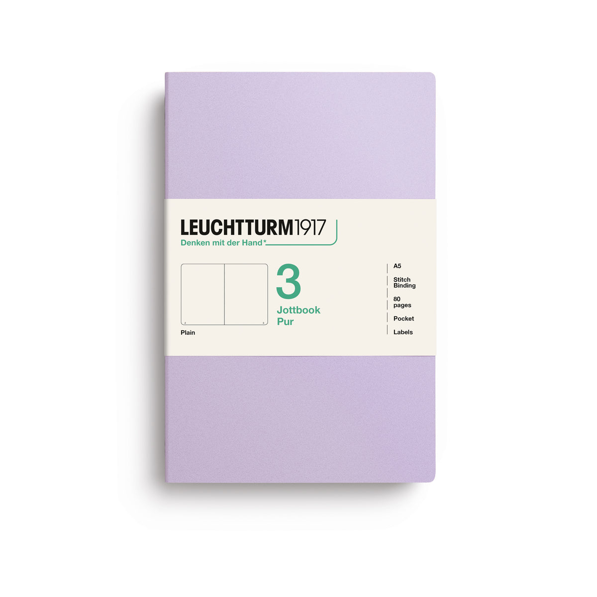 Jottbook pur (A5), 80 numbered pages, plain, Lilac, pack of 3