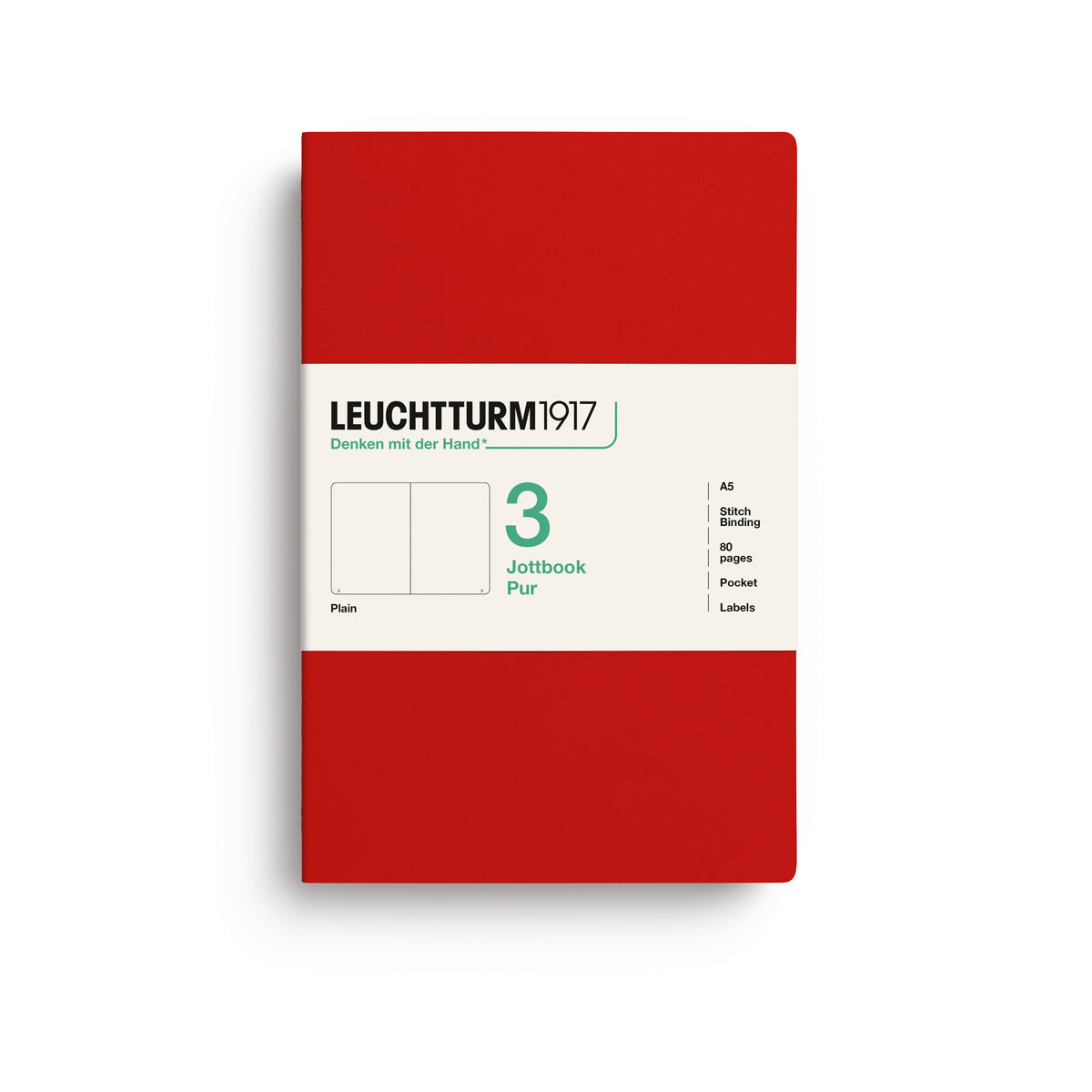 Jottbook pur (A5), 80 numbered pages, plain, Cherry, pack of 3