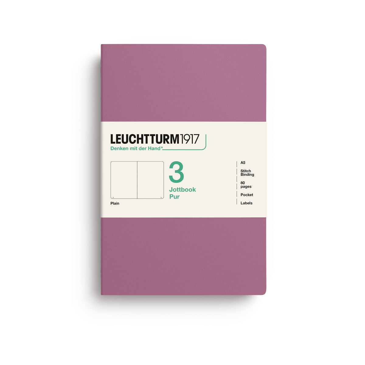 Jottbook pur (A5), 80 numbered pages, plain, Dusty Rose, pack of 3