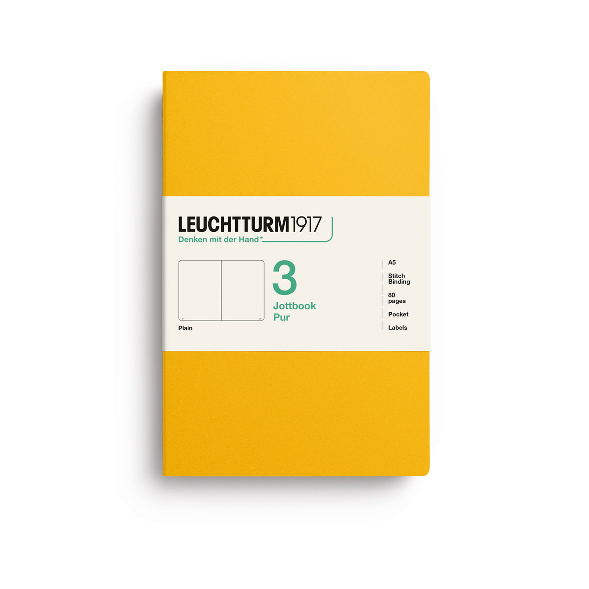 Jottbook pur (A5), 80 numbered pages, plain, Sunflower, pack of 3