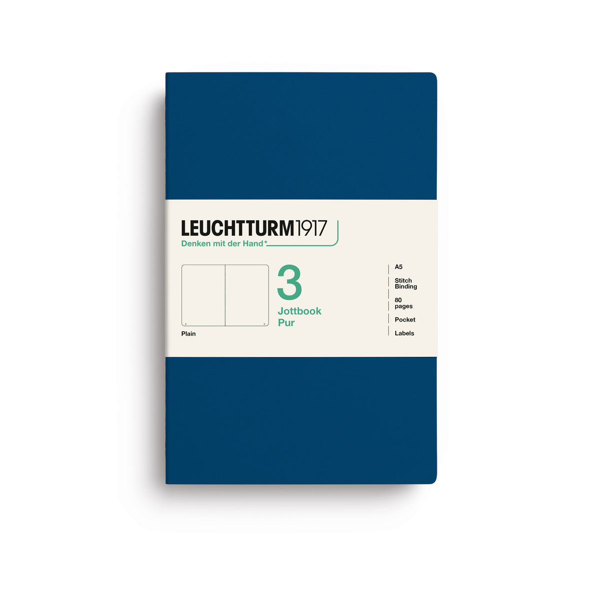 Jottbook pur (A5), 80 numbered pages, plain, Indigo, pack of 3