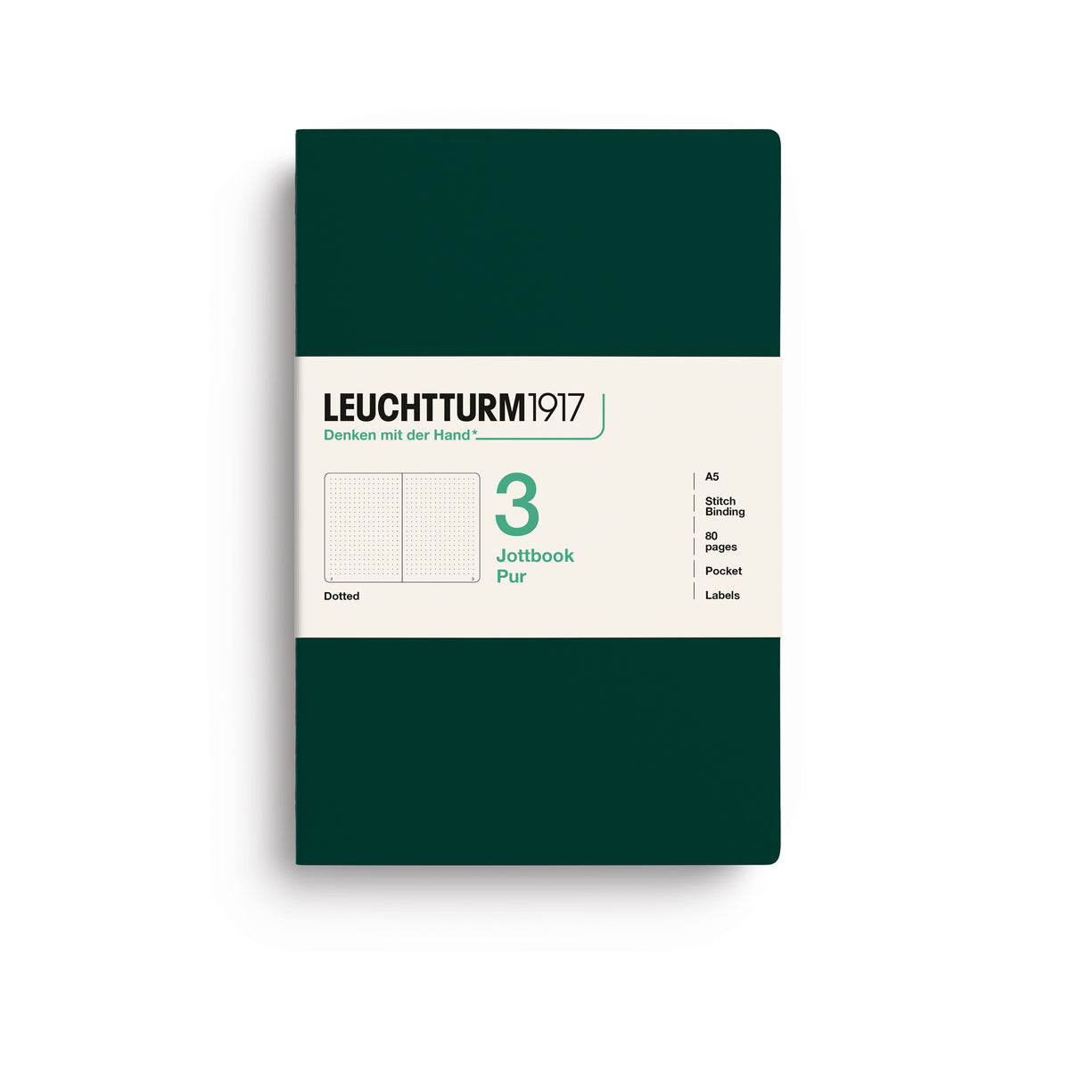 Jottbook pur (A5), 80 numbered pages, dotted, Forest Green, pack of 3
