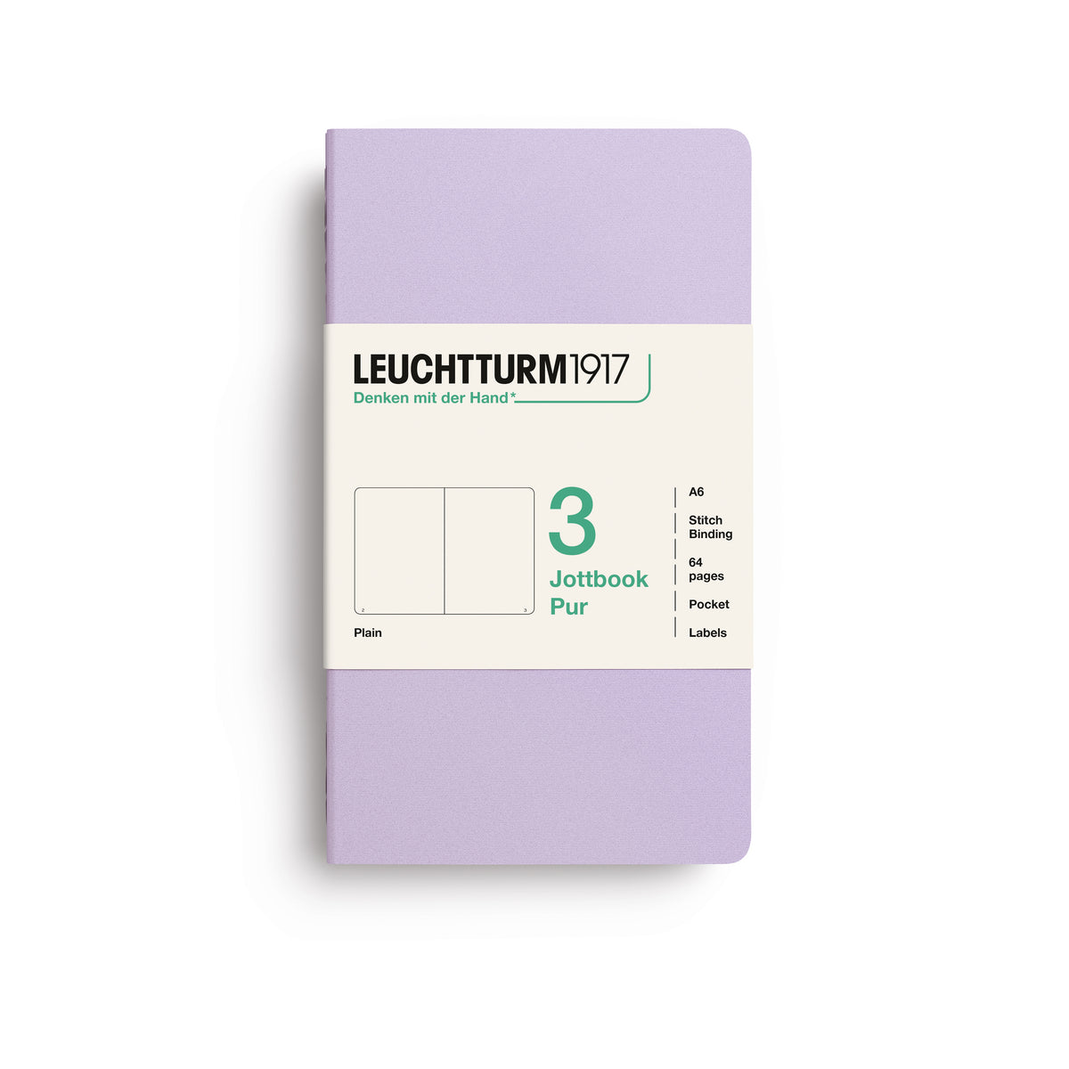 Jottbook pur (A6), 64 numbered pages, plain, Lilac, pack of 3