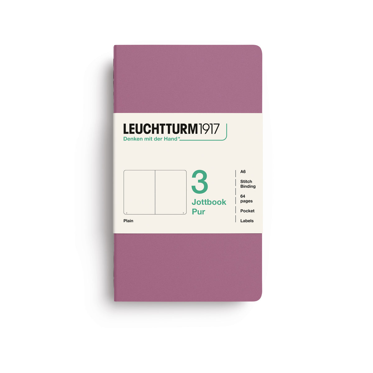 Jottbook pur (A6), 64 numbered pages, plain, Dusty Rose, pack of 3