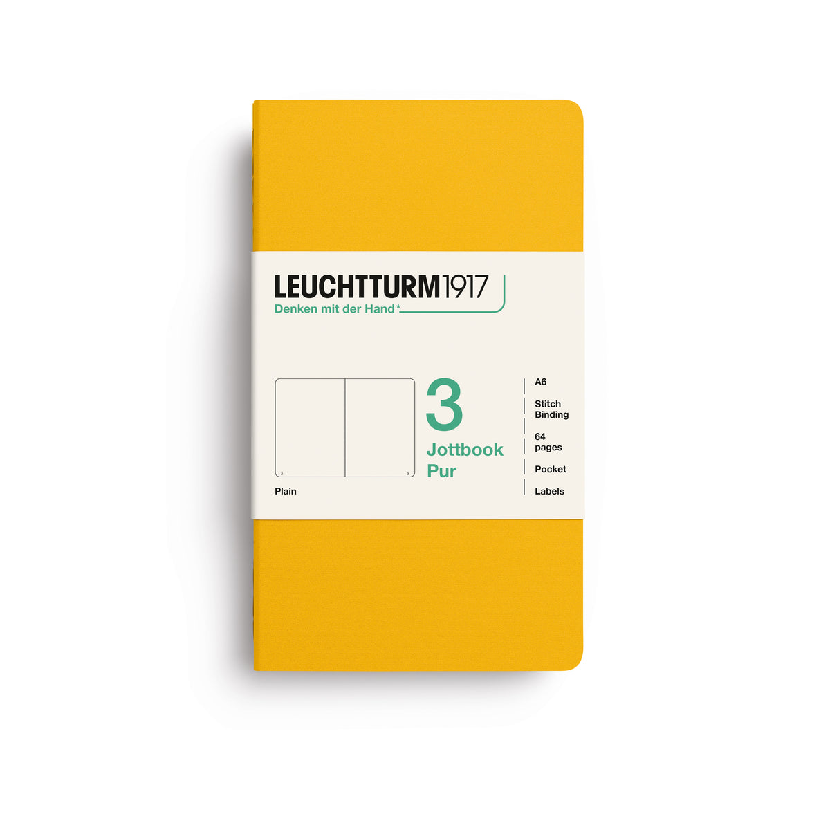 Jottbook pur (A6), 64 numbered pages, plain, Sunflower, pack of 3