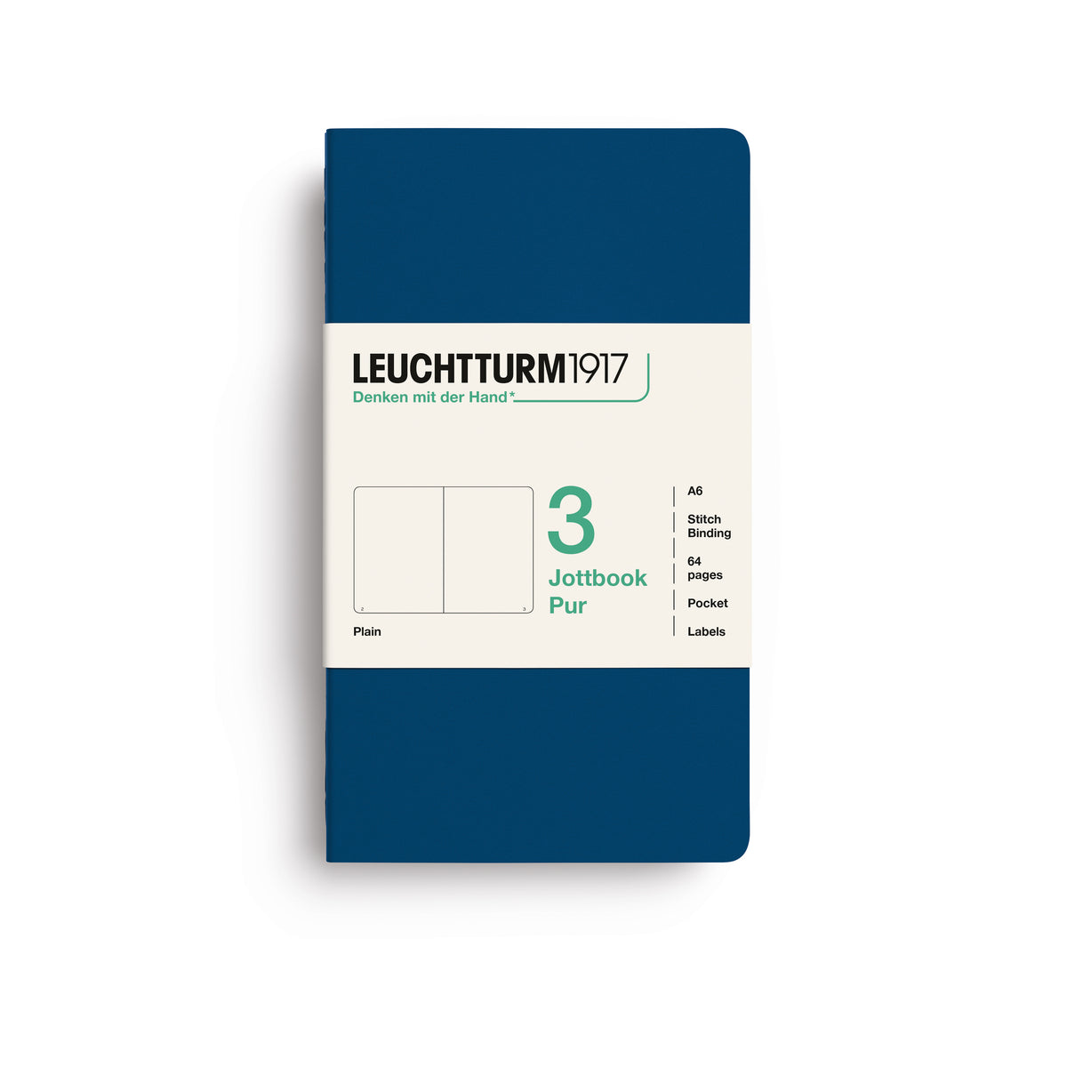 Jottbook pur (A6), 64 numbered pages, plain, Indigo, pack of 3