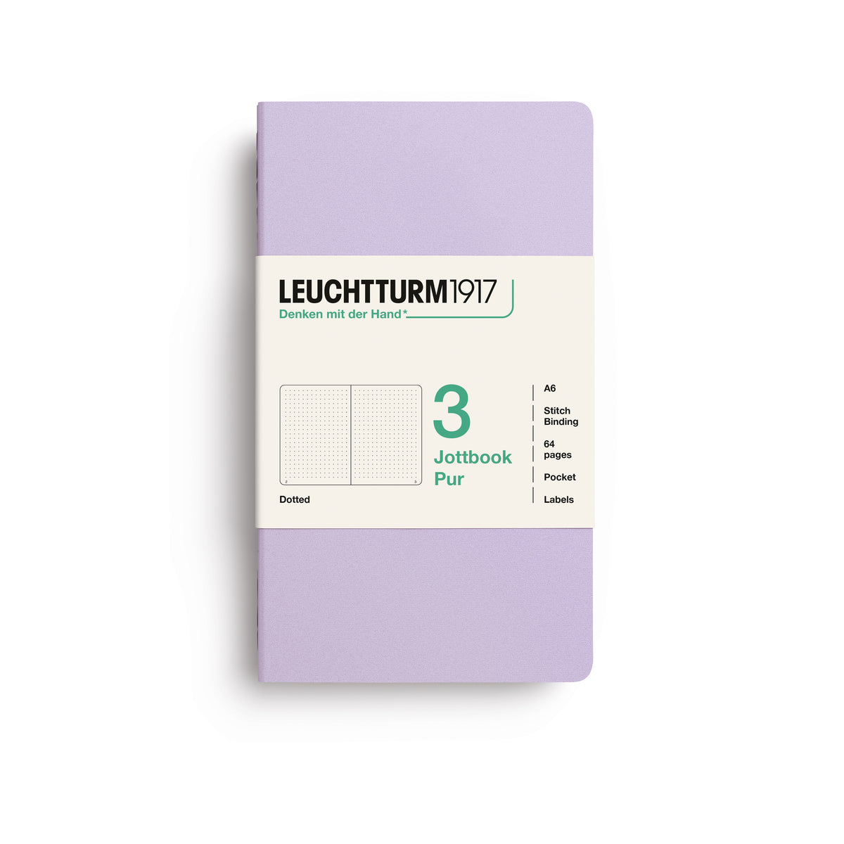 Jottbook pur (A6), 64 numbered pages, dotted, Lilac, pack of 3