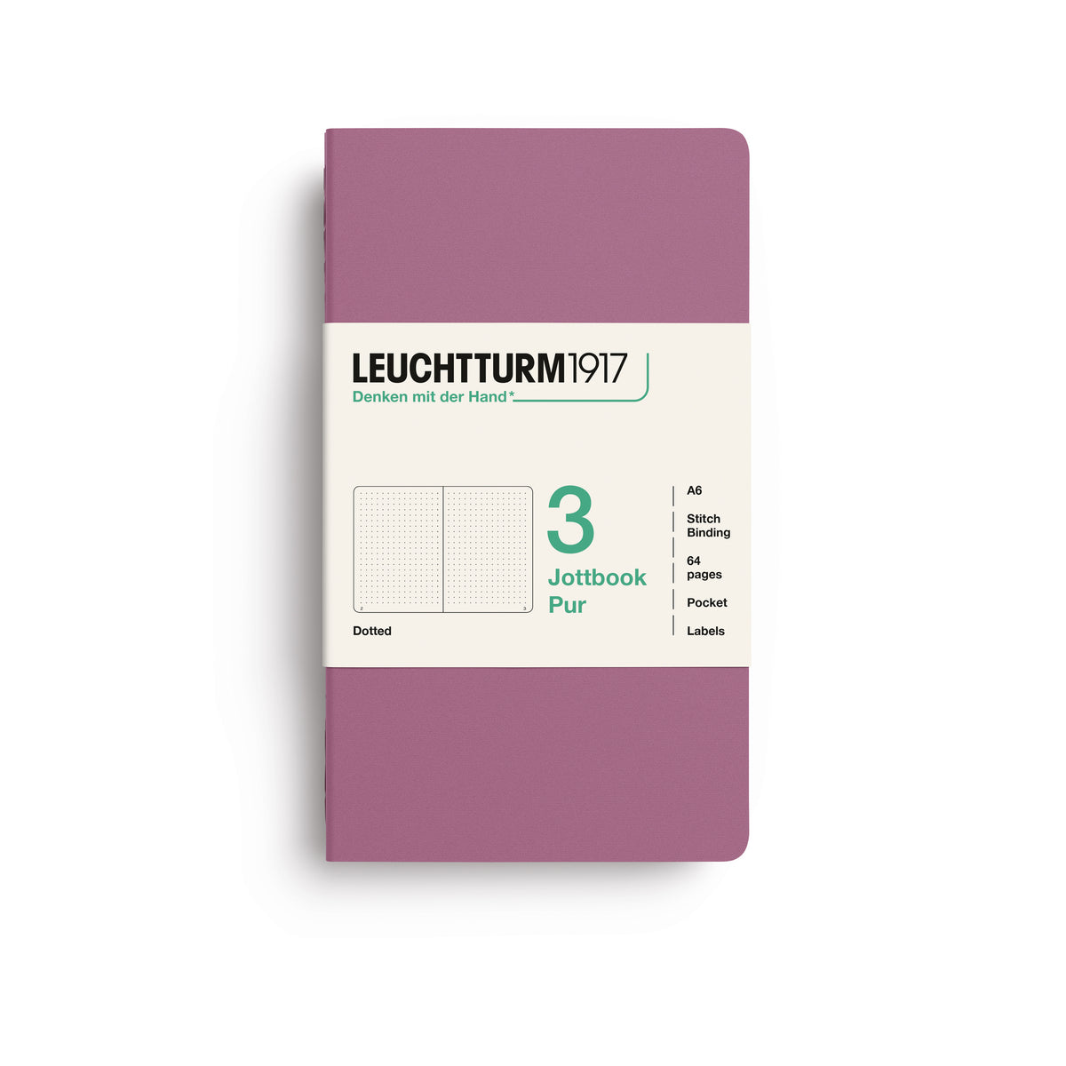 Jottbook pur (A6), 64 numbered pages, dotted, Dusty Rose, pack of 3