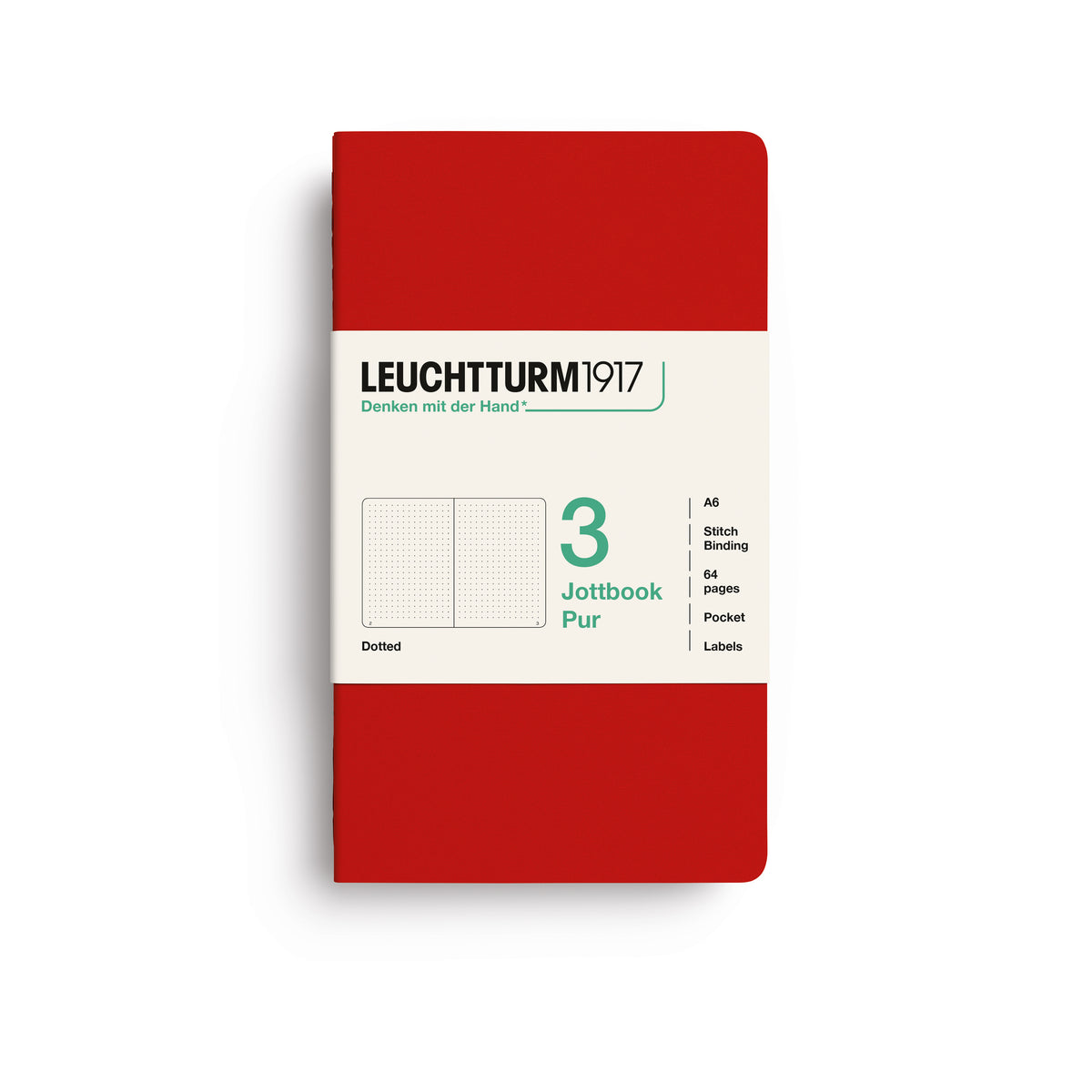 Jottbook pur (A6), 64 numbered pages, dotted, Cherry, pack of 3