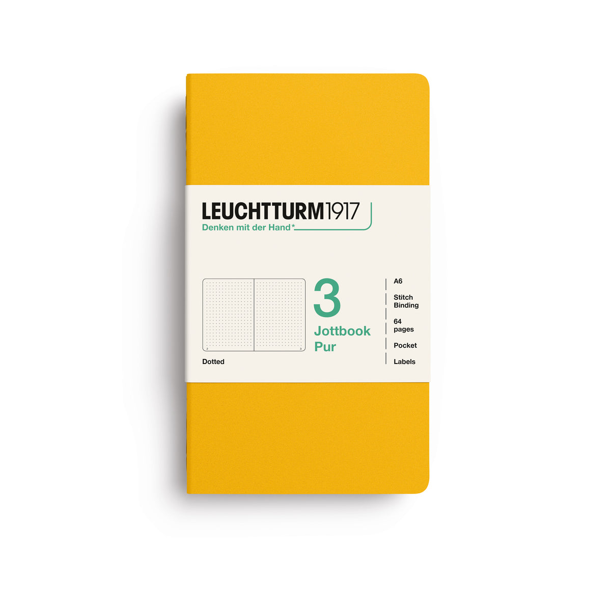 Jottbook pur (A6), 64 numbered pages, dotted, Sunflower, pack of 3
