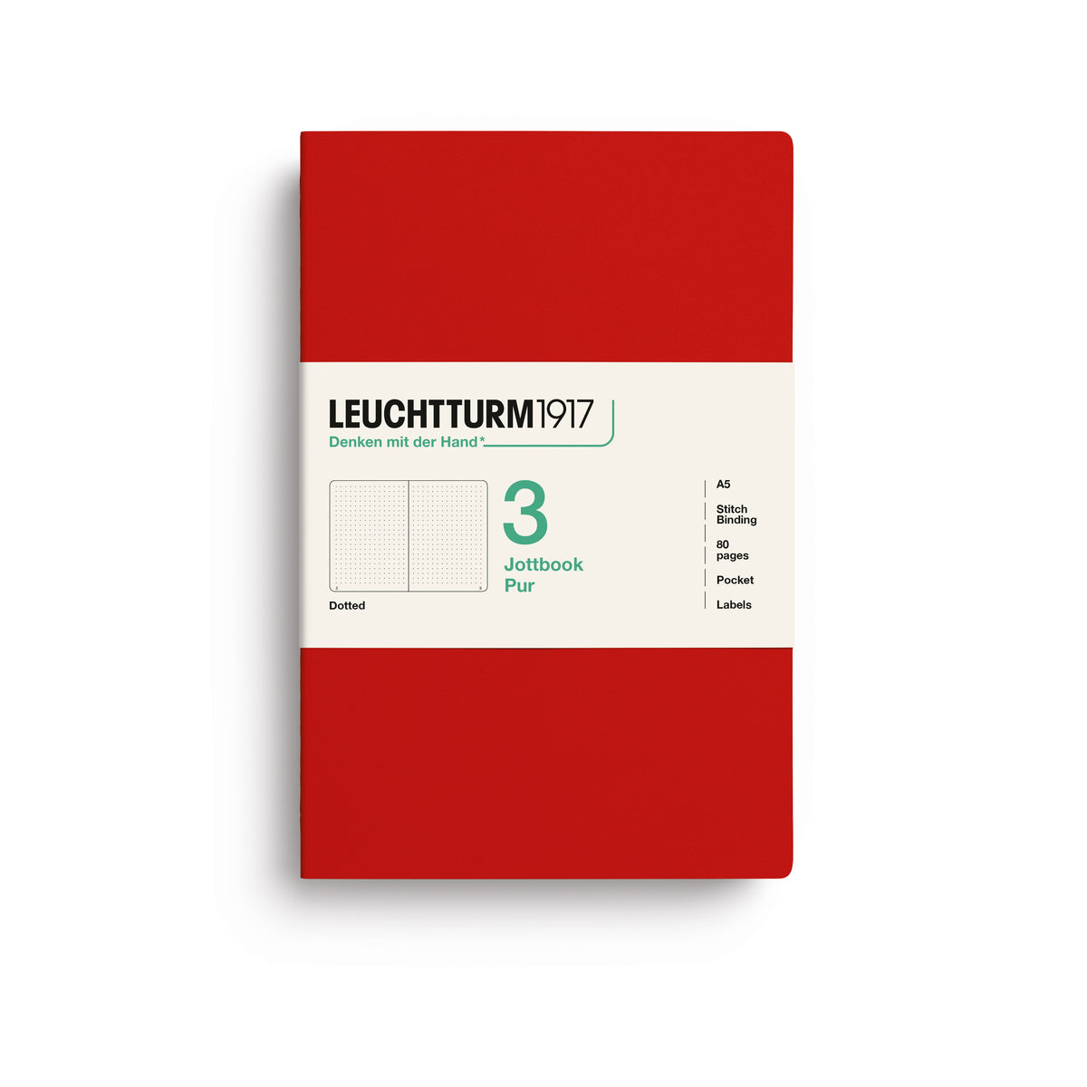 Jottbook pur (A5), 80 numbered pages, dotted, Cherry, pack of 3
