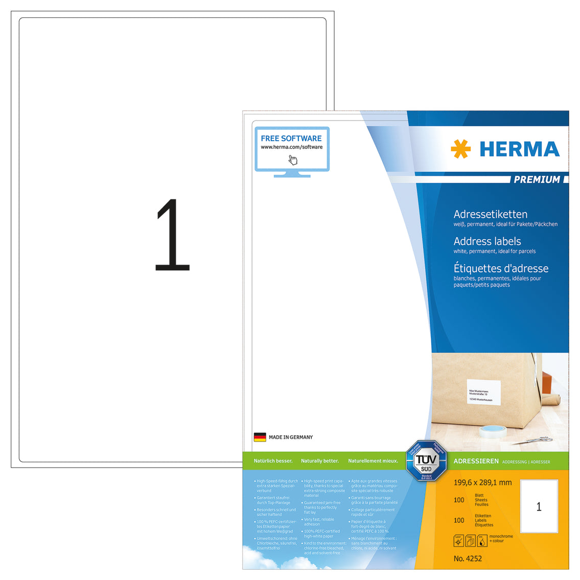 Premium A4 Address Labels, 1UP, 100 Sheets