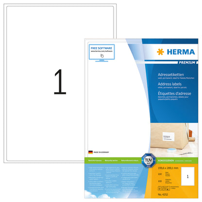 Premium A4 Address Labels, 1UP, 100 Sheets
