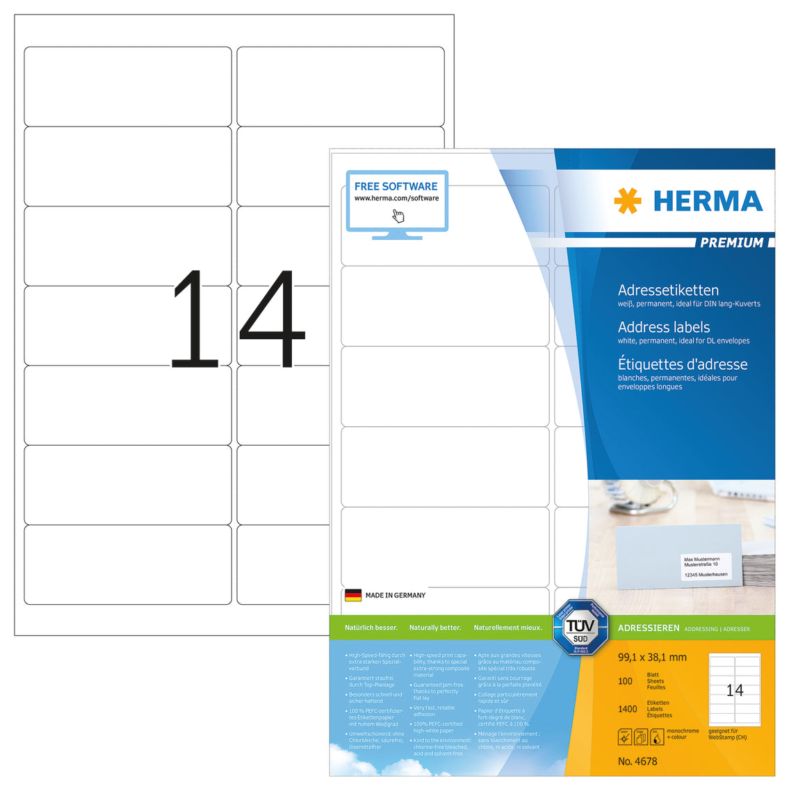 Premium A4 Address Labels, 14UP, 100 Sheets