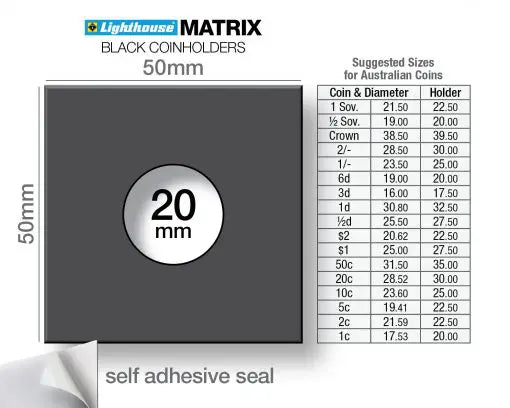 MATRIX coin holders, black, inside diameter 20mm, self-adhesive, pack of 100