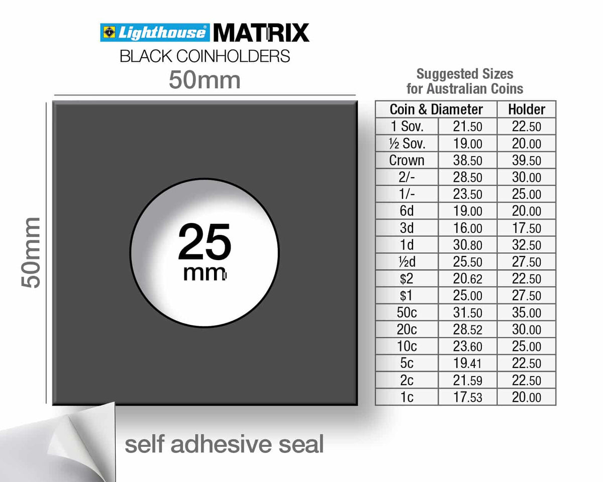 MATRIX coin holders, black, inside diameter 25mm, self-adhesive, pack of 100