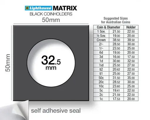 MATRIX coin holders, black, inside diameter 32,5mm, self-adhesive, pack of 100