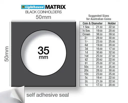 MATRIX coin holders, black, inside diameter 35mm, self-adhesive, pack of 100