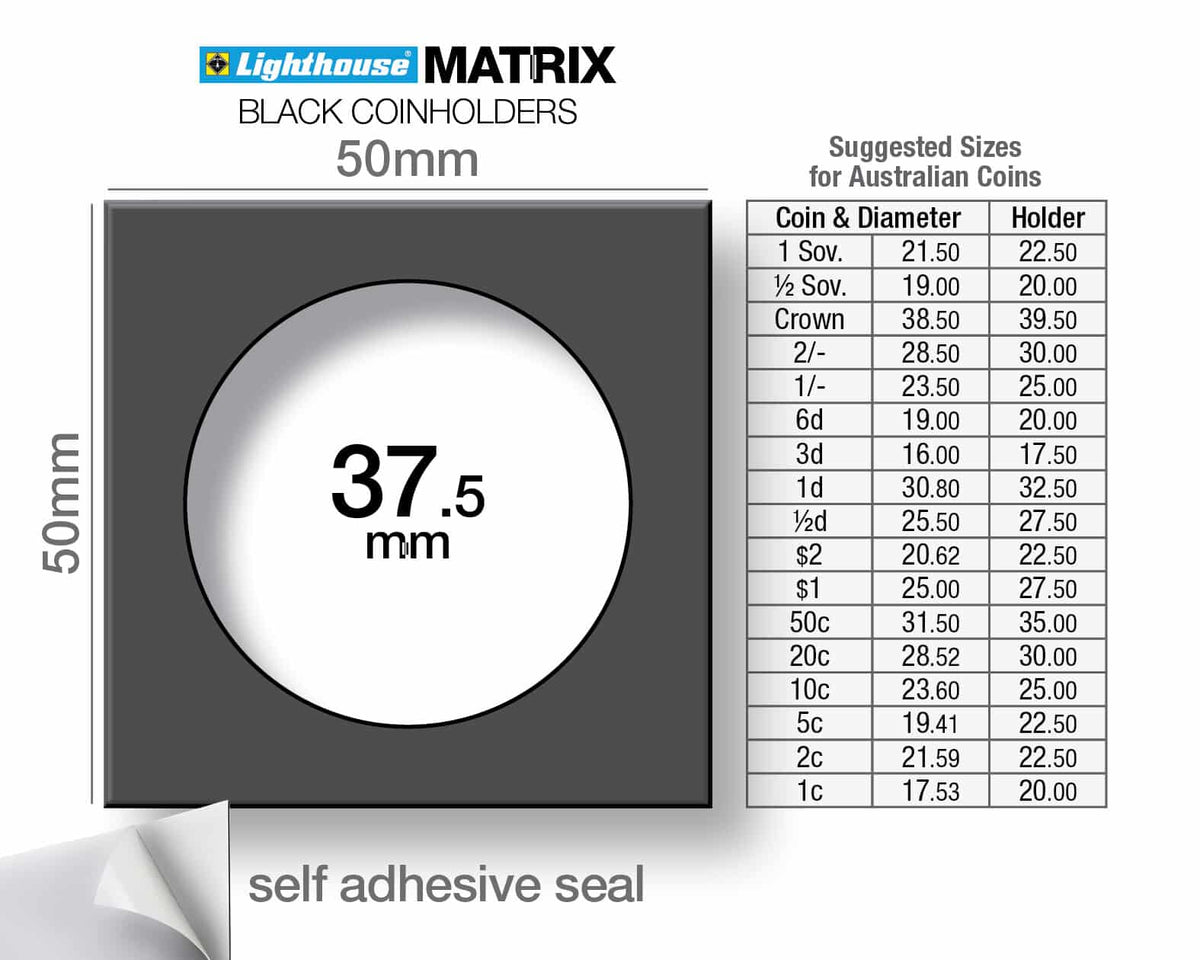MATRIX coin holders, black, inside diameter 37,5mm, self-adhesive, pack of 100