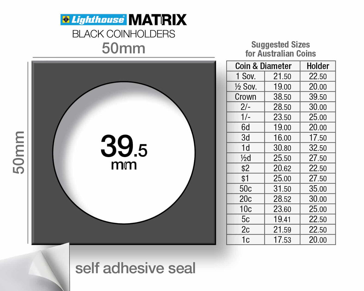 MATRIX coin holders, black, inside diameter 39,5mm, self-adhesive, pack of 100