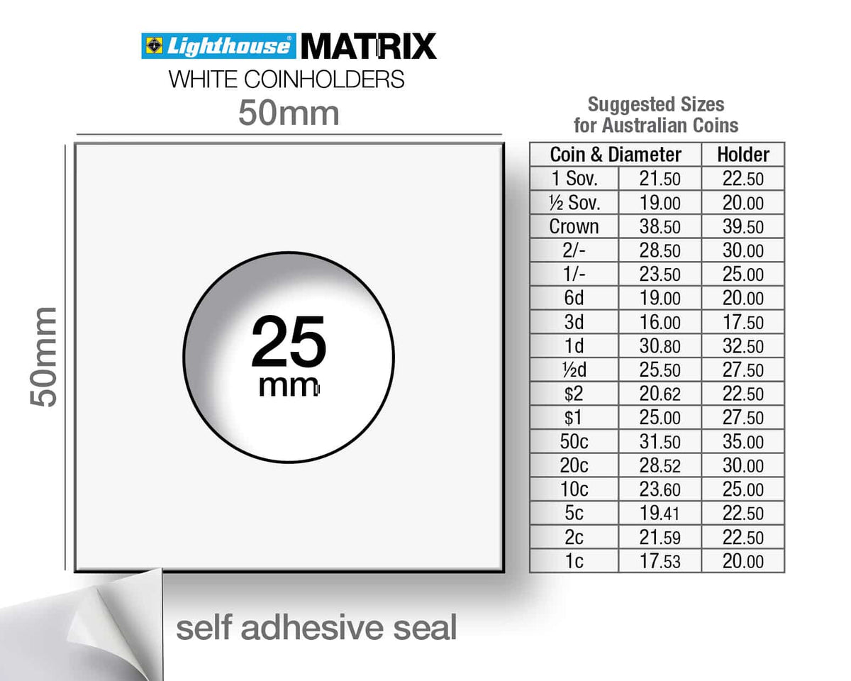 MATRIX coin holders, white, inside diameter 25mm, self-adhesive, pack of 100