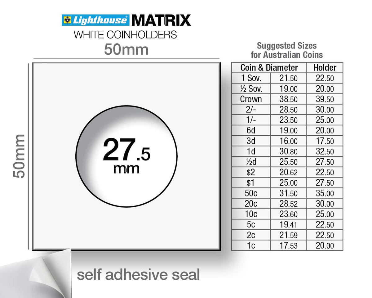 MATRIX coin holders, white, inside diameter 27.5mm, self-adhesive, pack of 1,000
