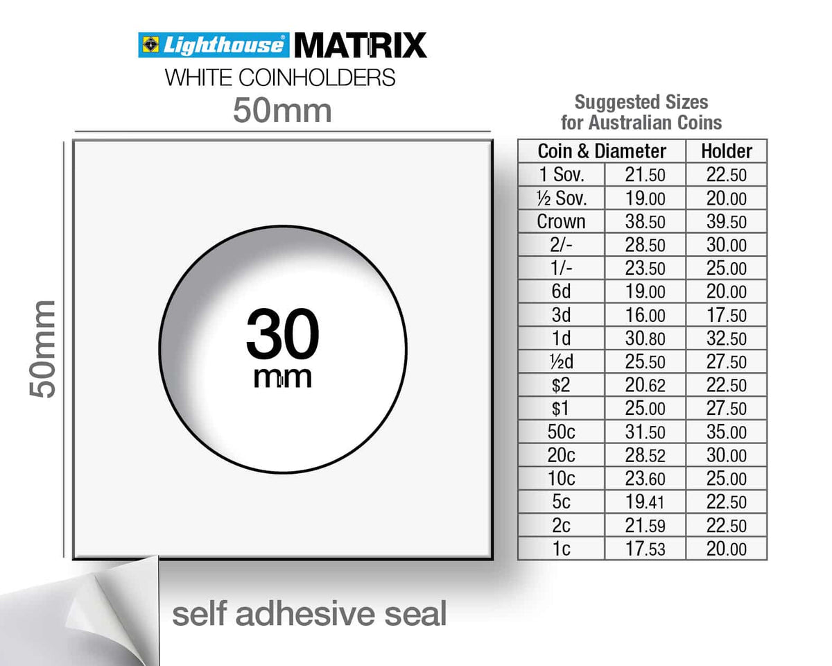 MATRIX coin holders, white, inside diameter 30mm, self-adhesive, pack of 100