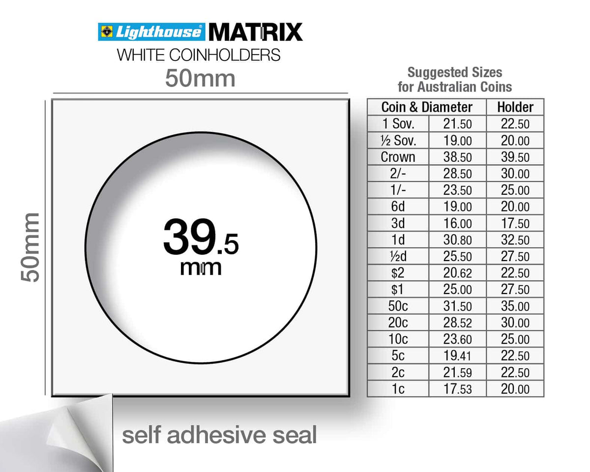 MATRIX coin holders, white, inside diameter 39.5mm, self-adhesive, pack of 1,000