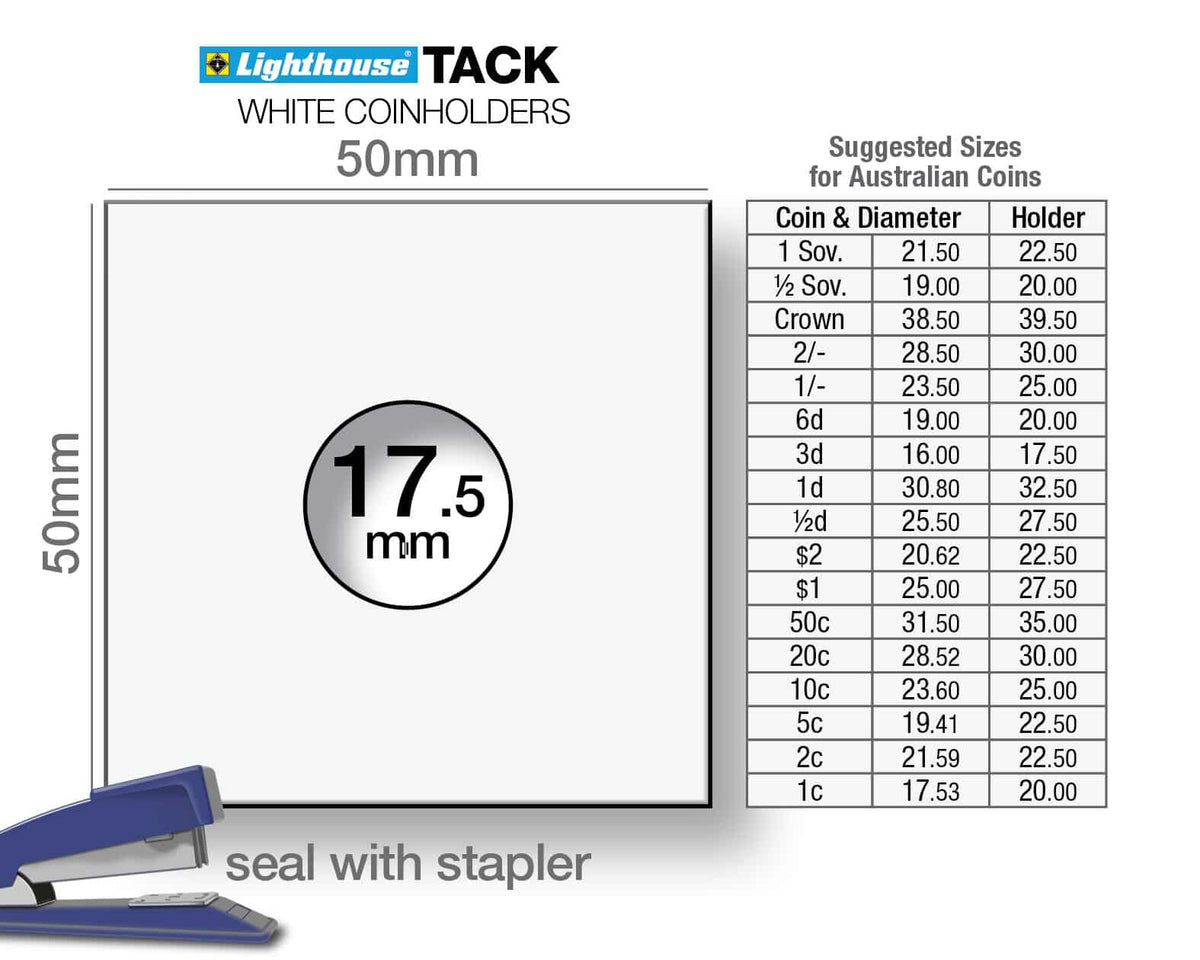 TACK Coin Holders with display diameter of 17.5mm, for stapling, pack of 1000