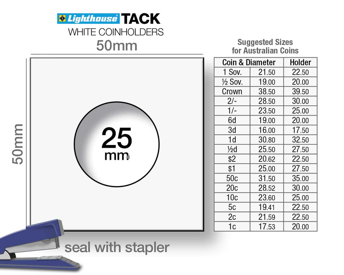 TACK Coin Holders with display diameter of 25mm, for stapling, pack of 1000