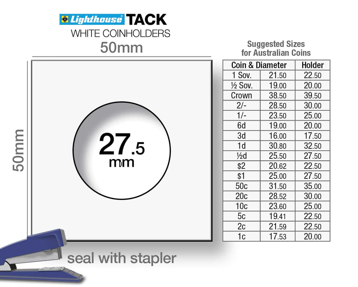 TACK Coin Holders with display diameter of 27.5mm, for stapling, pack of 100