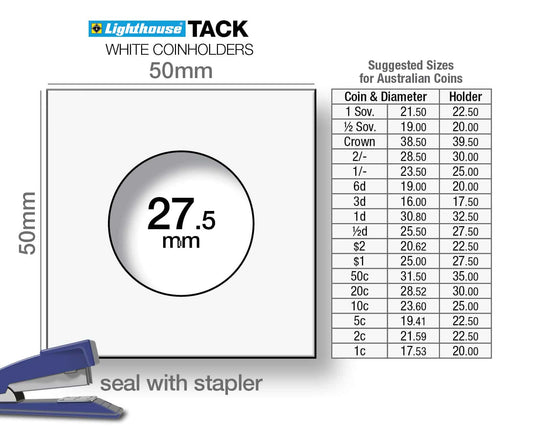 TACK Coin Holders with display diameter of 27.5mm, for stapling, pack of 100