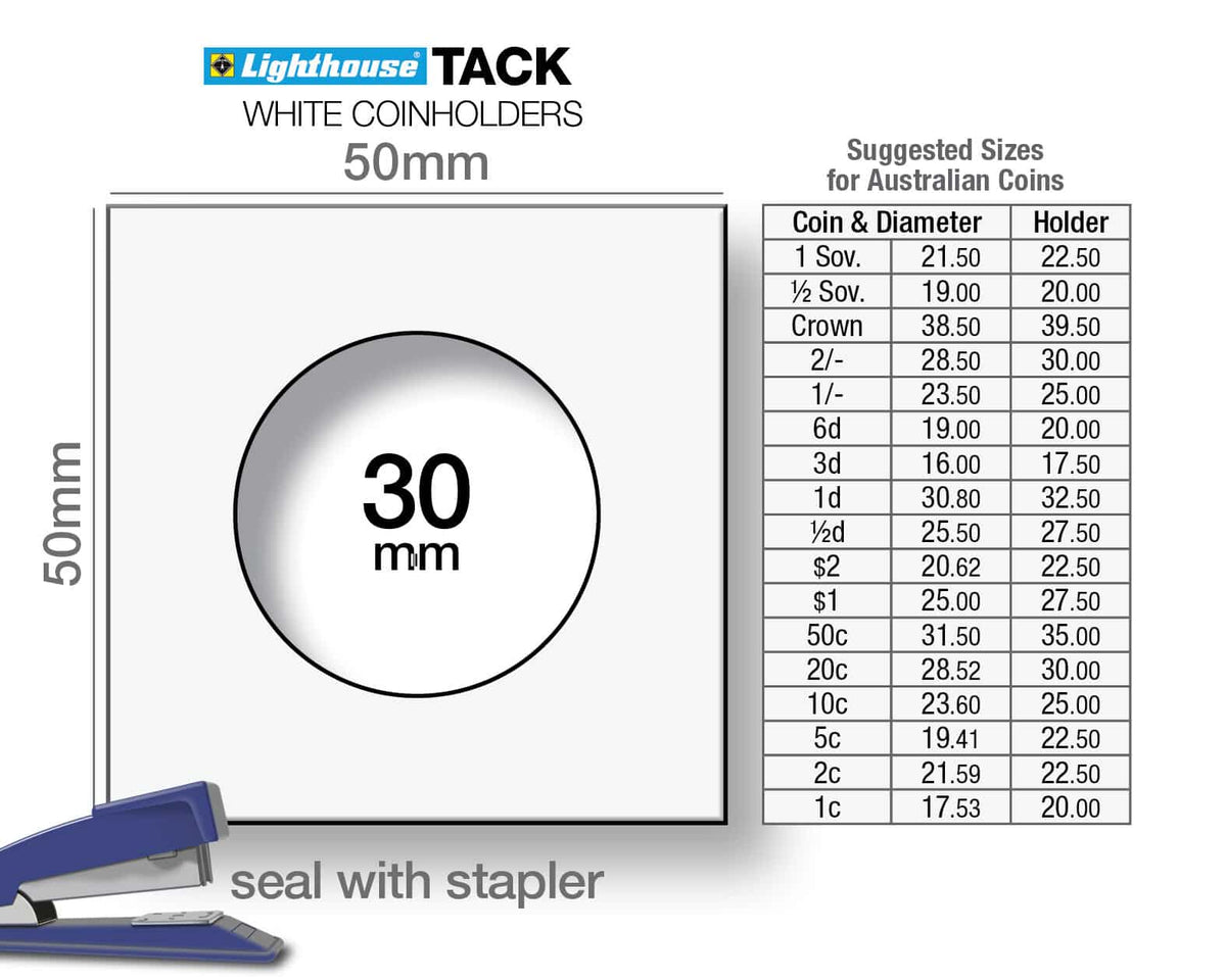 TACK Coin Holders with display diameter of 30mm, for stapling, pack of 100