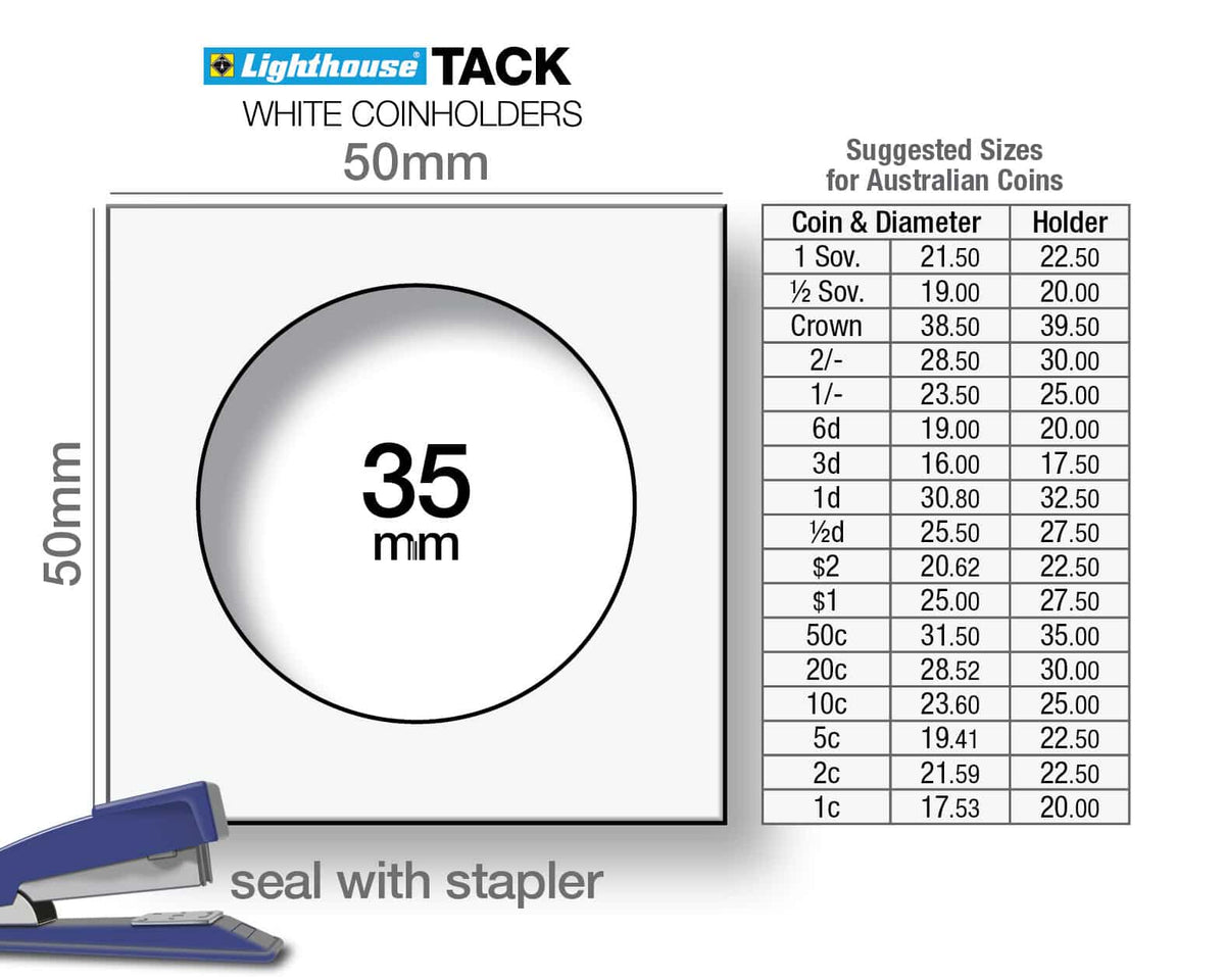 TACK Coin Holders with display diameter of 35mm, for stapling, pack of 1000