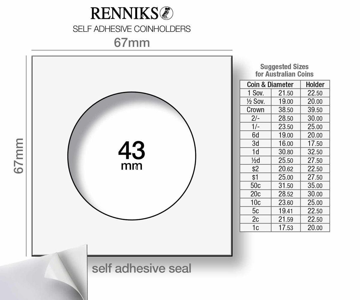 Renniks Coin Holders (Self-Adhesive) - 43mm