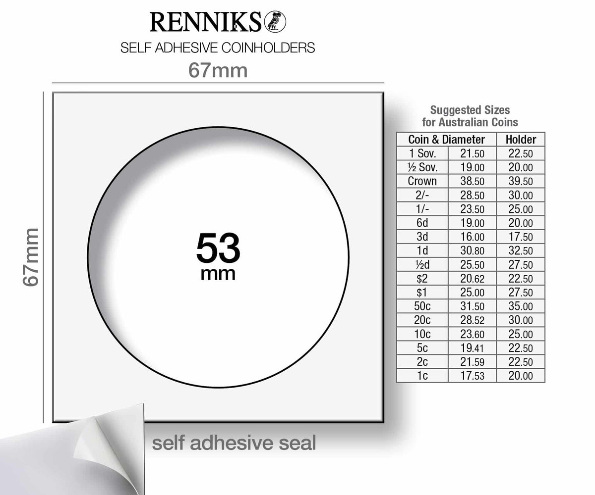 Renniks Coin Holders (Self-Adhesive) - 53mm