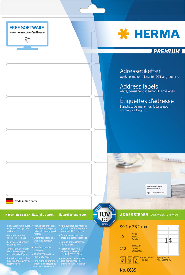 Premium A4 Address Labels, 14UP, 100 Sheets