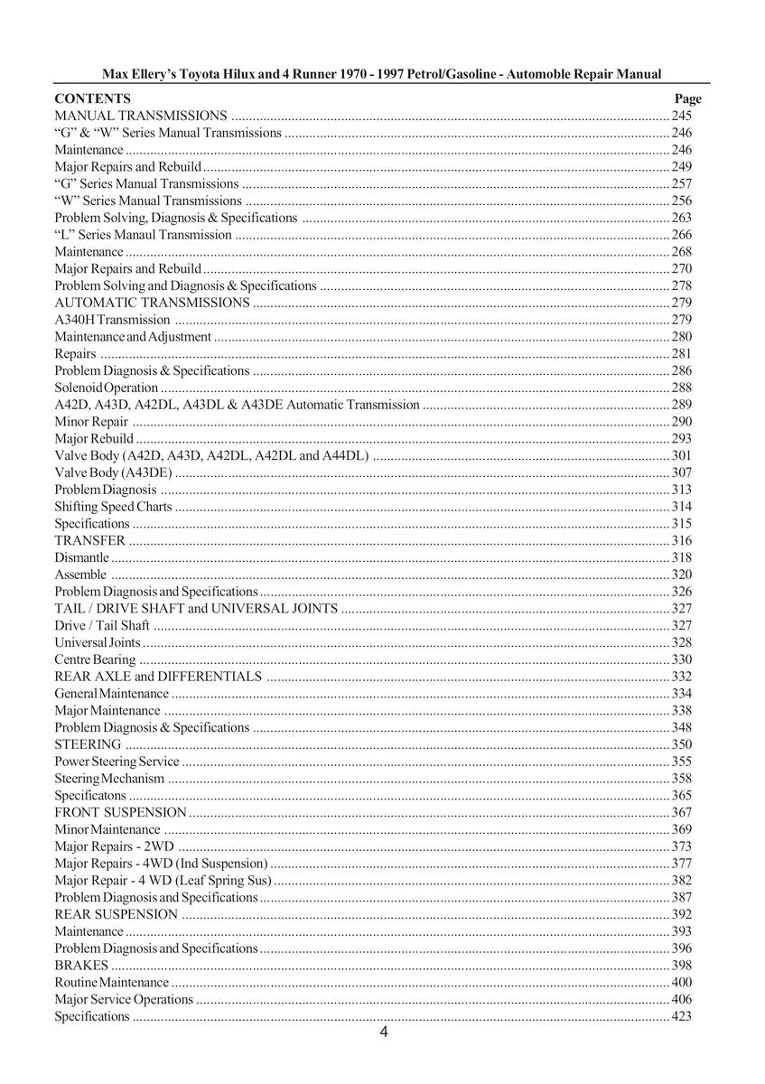 Toyota Hi-Lux and 4Runner Repair Manual 72-97