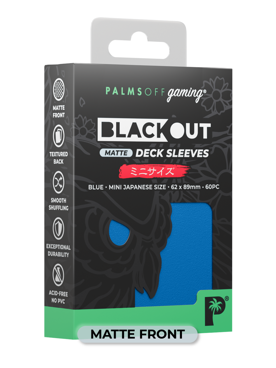 Palms Off Gaming Blackout Japanese Mini Deck Sleeves 60pc Blue Matte