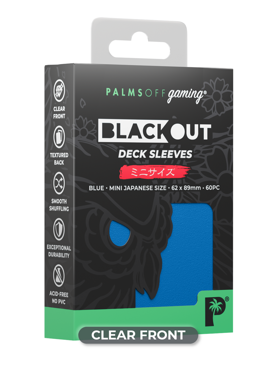 Palms Off Gaming Blackout Japanese Mini Deck Sleeves 60pc Blue