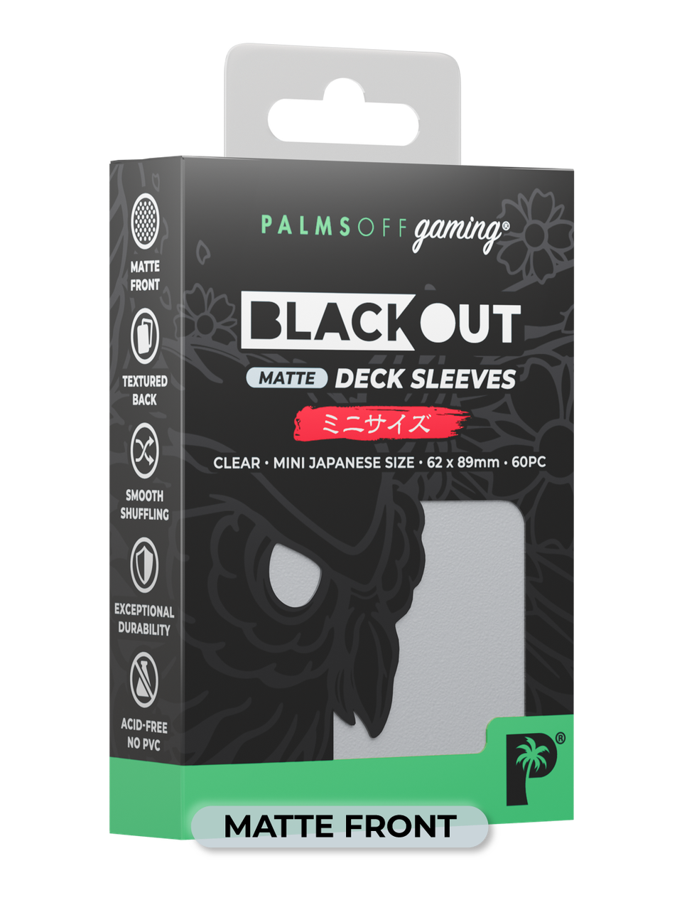 Palms Off Gaming Blackout Japanese Mini Deck Sleeves 60pc Clear Matte