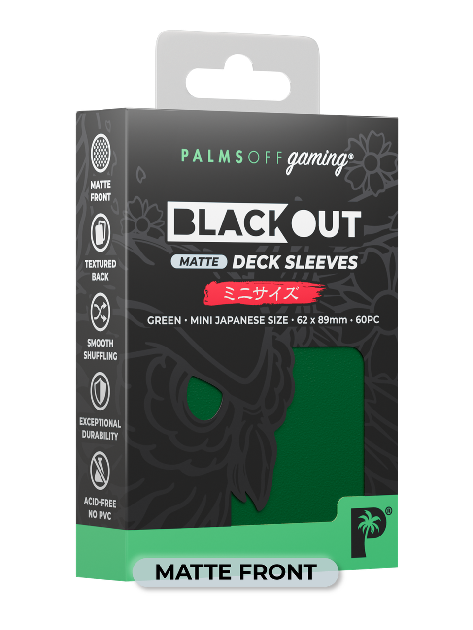 Palms Off Gaming Blackout Japanese Mini Deck Sleeves 60pc Green Matte