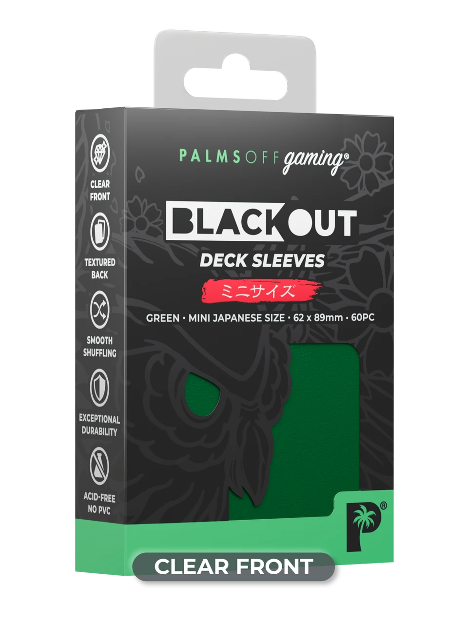 Palms Off Gaming Blackout Japanese Mini Deck Sleeves 60pc Green