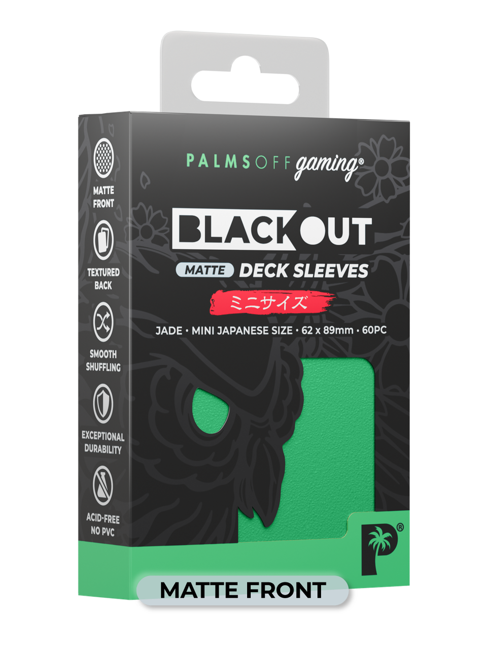 Palms Off Gaming Blackout Japanese Mini Deck Sleeves 60pc Jade Matte