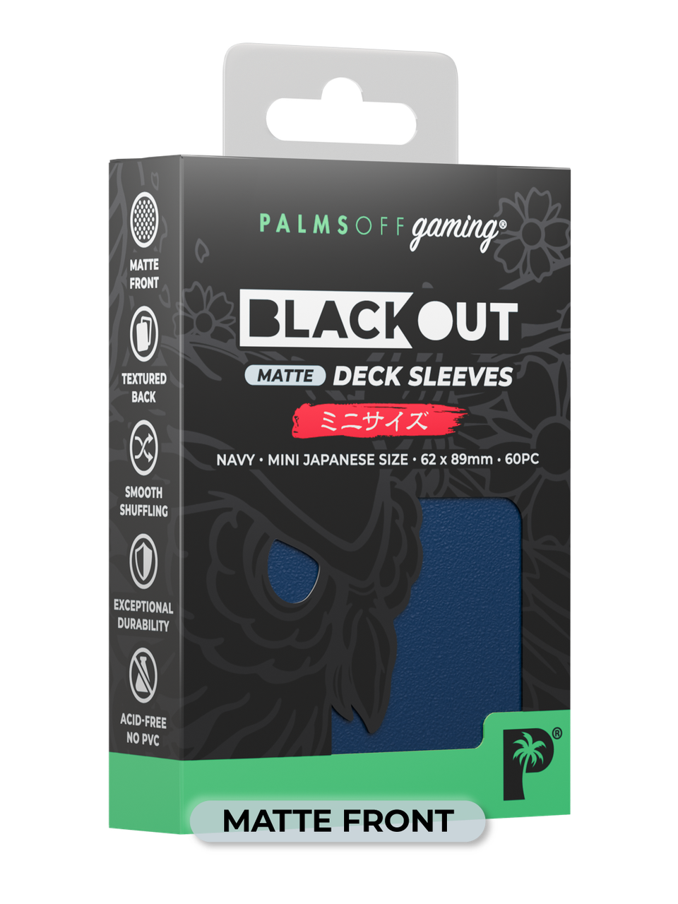 Palms Off Gaming Blackout Japanese Mini Deck Sleeves 60pc Navy Matte