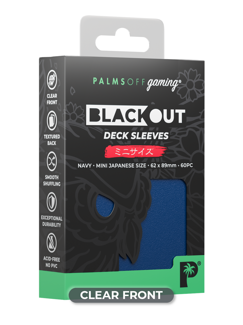 Palms Off Gaming Blackout Japanese Mini Deck Sleeves 60pc Navy