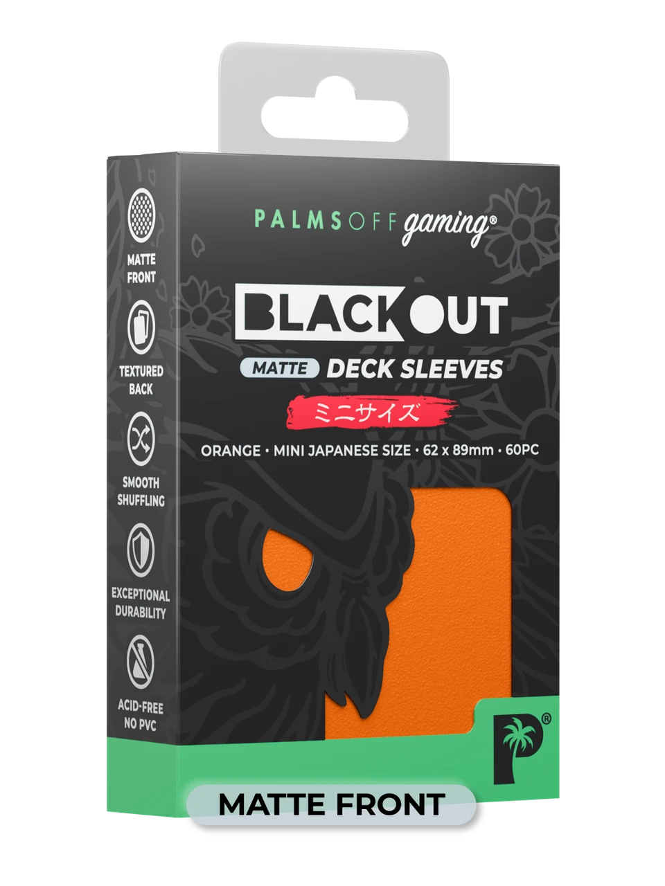 Palms Off Gaming Blackout Japanese Mini Deck Sleeves 60pc Orange Matte