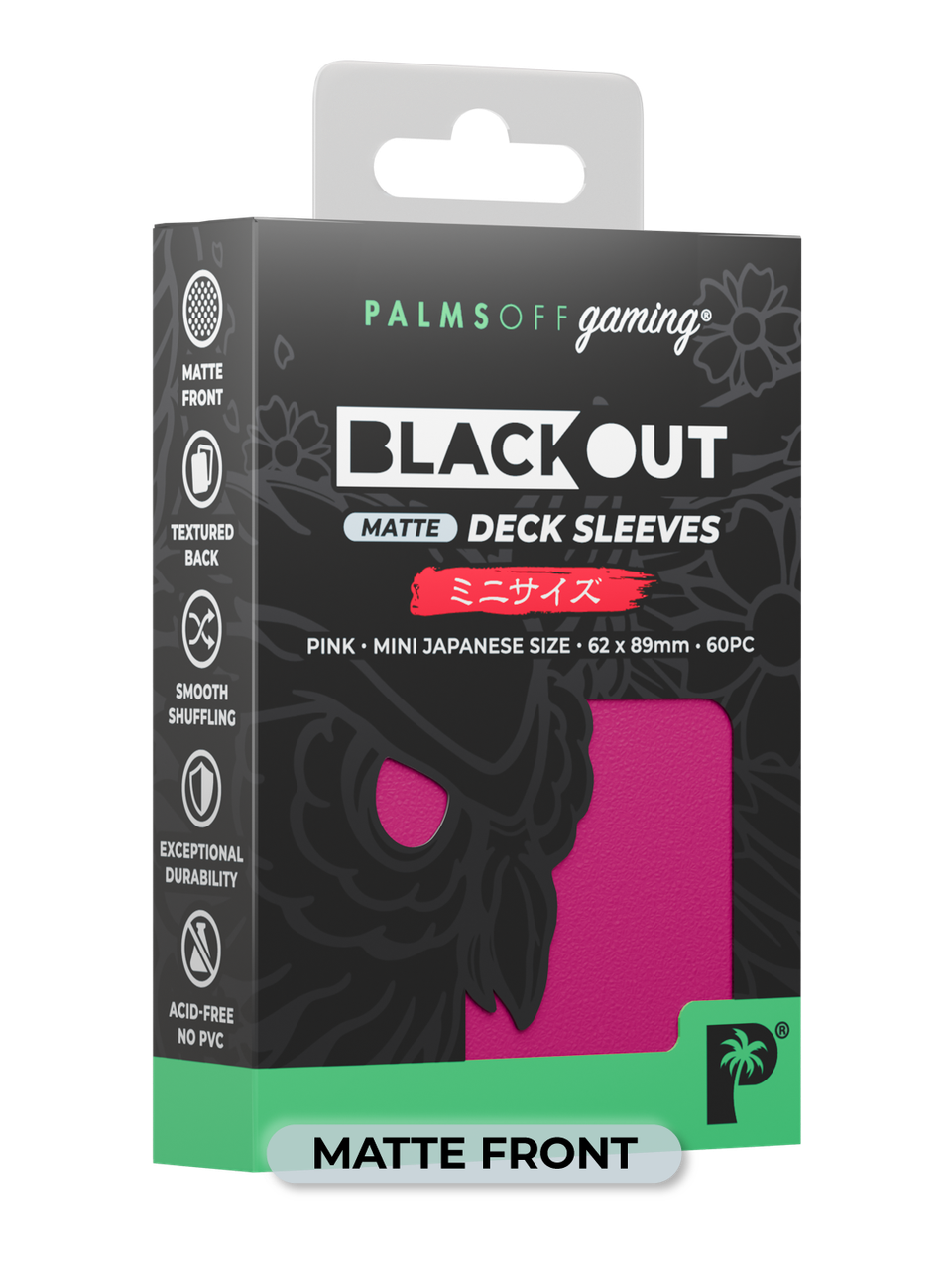 Palms Off Gaming Blackout Japanese Mini Deck Sleeves 60pc Pink Matte